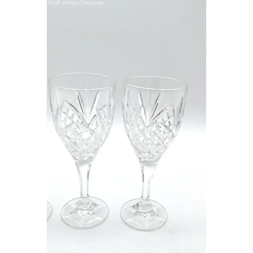 Vintage Cut Crystal Wine Glasses Set of 4 Pineapple Fan Pattern Elegant Stemware
